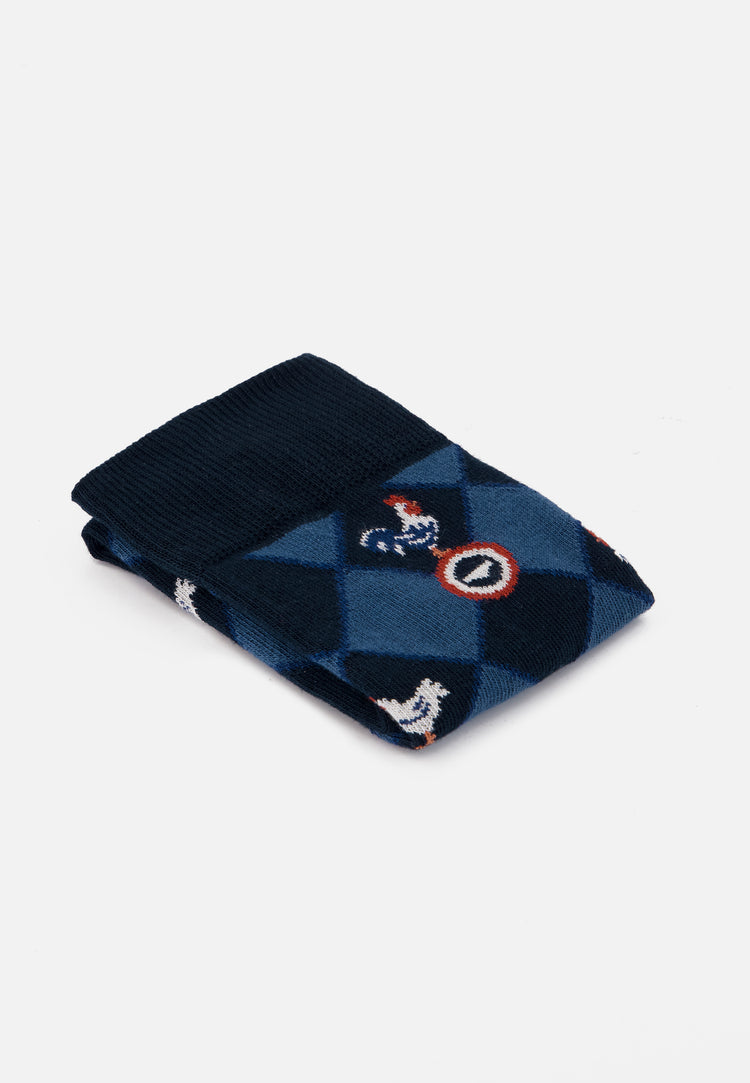 Chaussettes mi-hautes en coton - Lucas Losanges Coq Marine Acier - Le Slip Français - 2