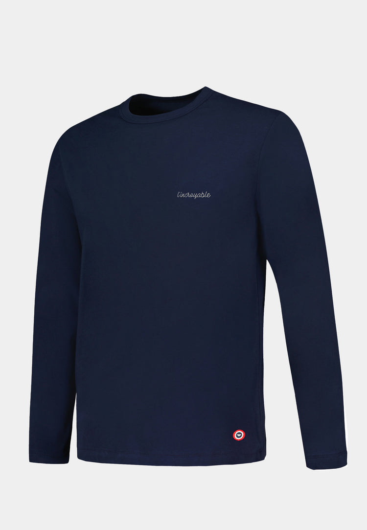T-shirt homme bleu marine à manches longues en coton - Superbe Marine Brodé L'Incroyable - Le Slip Français - 1