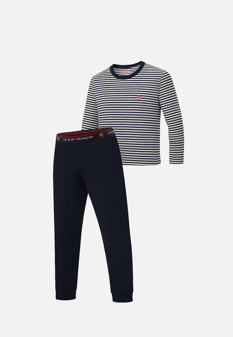 Ensemble pyjama enfant haut marinière et pantalon bleu marine en coton - Petit Jeason Mariniere Marine - Le Slip Français - 2