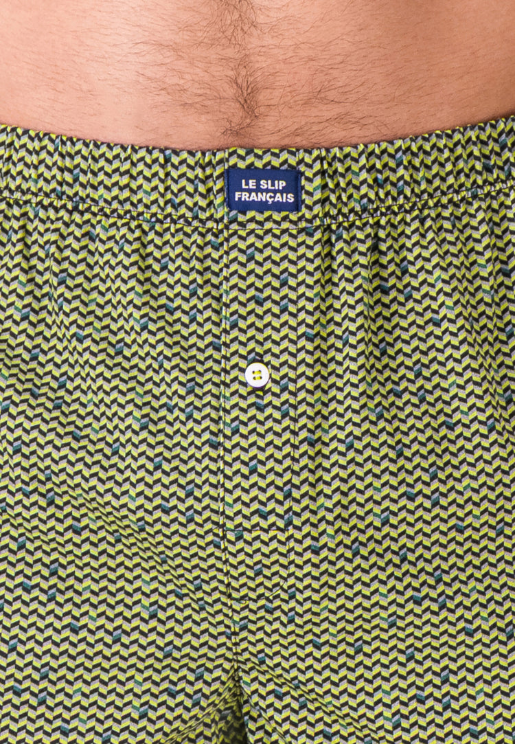 Caleçon à motif chevron jaune anis en jersey de coton - Fredo Chevron Jaune Anis - Le Slip Français - 5