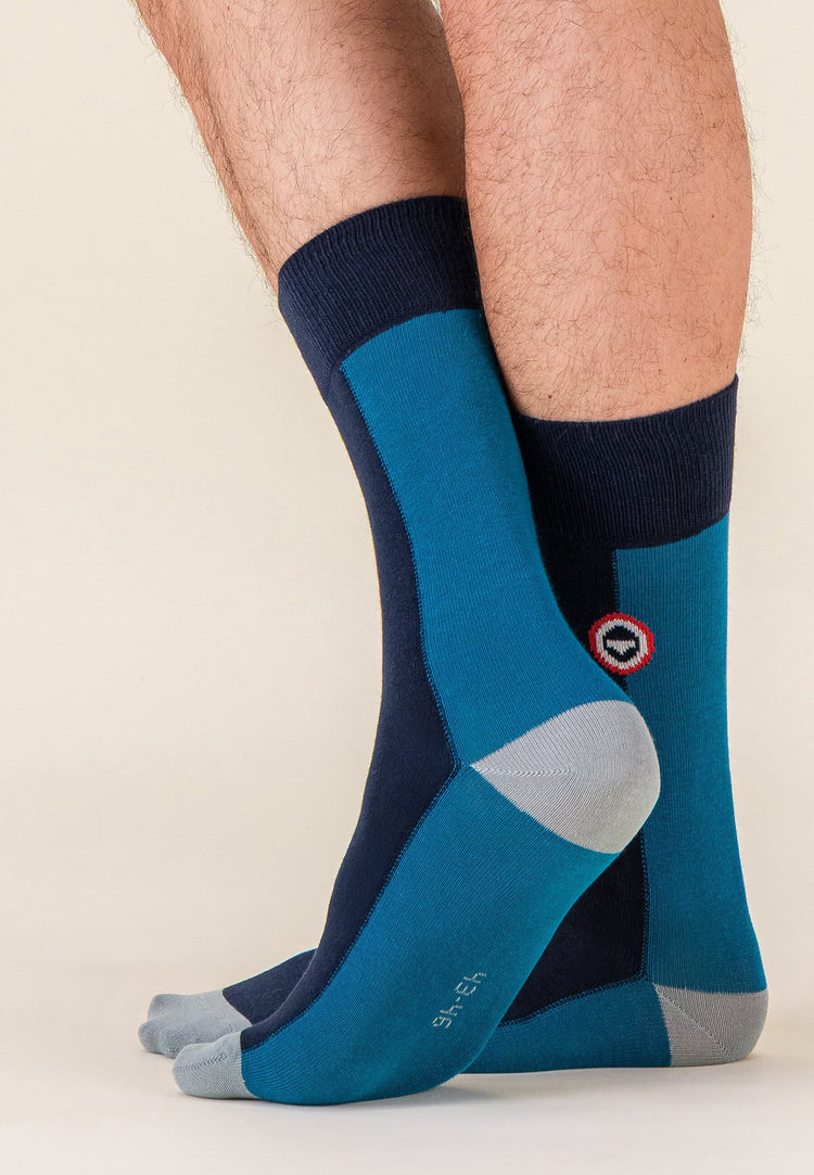 Chaussettes mi-hautes en coton - Lucas Color Block  Bleu Canard - Le Slip Français - 3