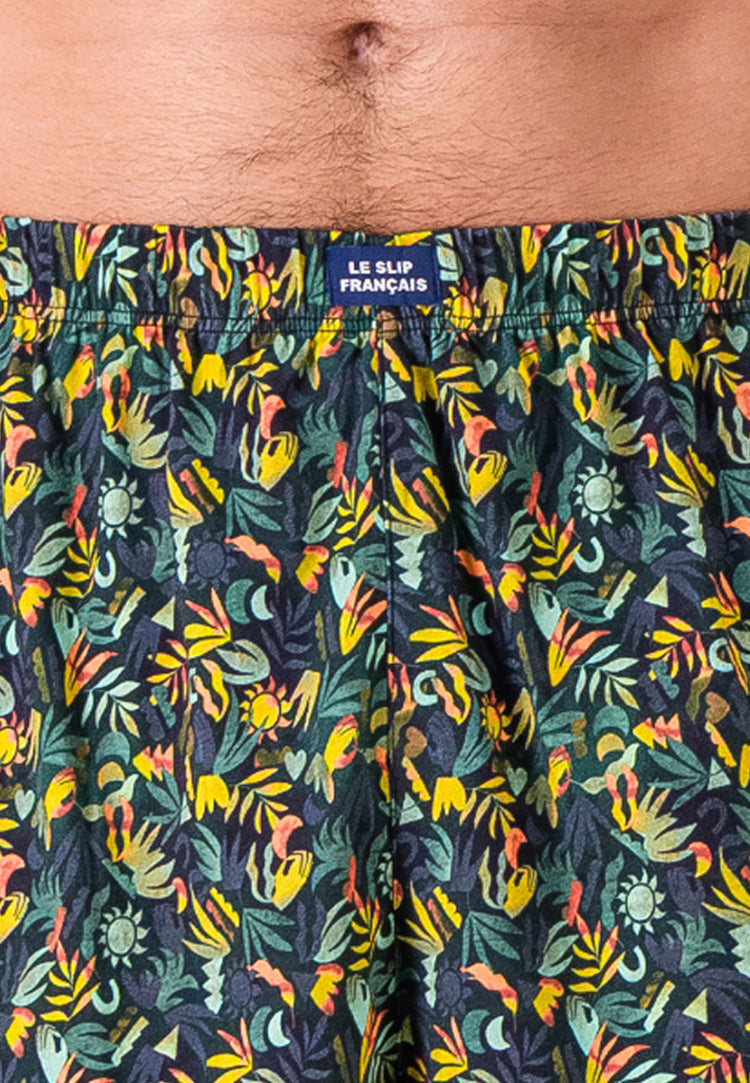 Bas de pyjamas court à motif jungle en coton - Fredy Jungle Kaki Veronese - Le Slip Français - 5