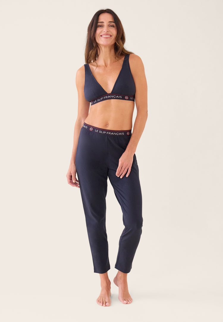 Bas de pyjama long femme bleu marine en coton - Vigoureuse Marine - Le Slip Français - 1