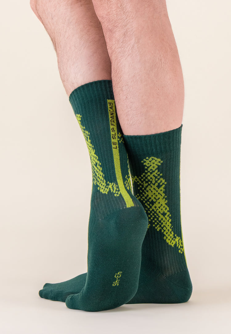 Chaussettes de sport mi-hautes à motif joueurs vert forêt anis en coton - Wilfried Joueurs Vert Forêt Anis - Le Slip Français - 4