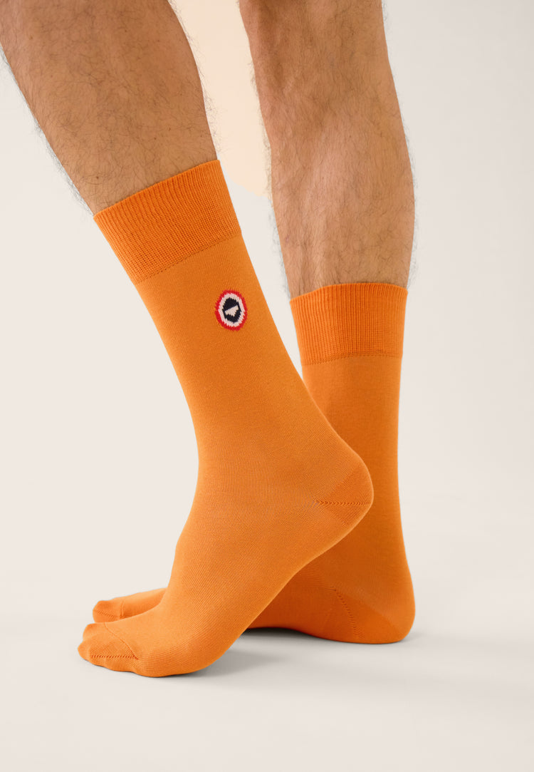 Chaussettes mi-hautes unies orange - Robuste Orange Pur - Le Slip Français - 2