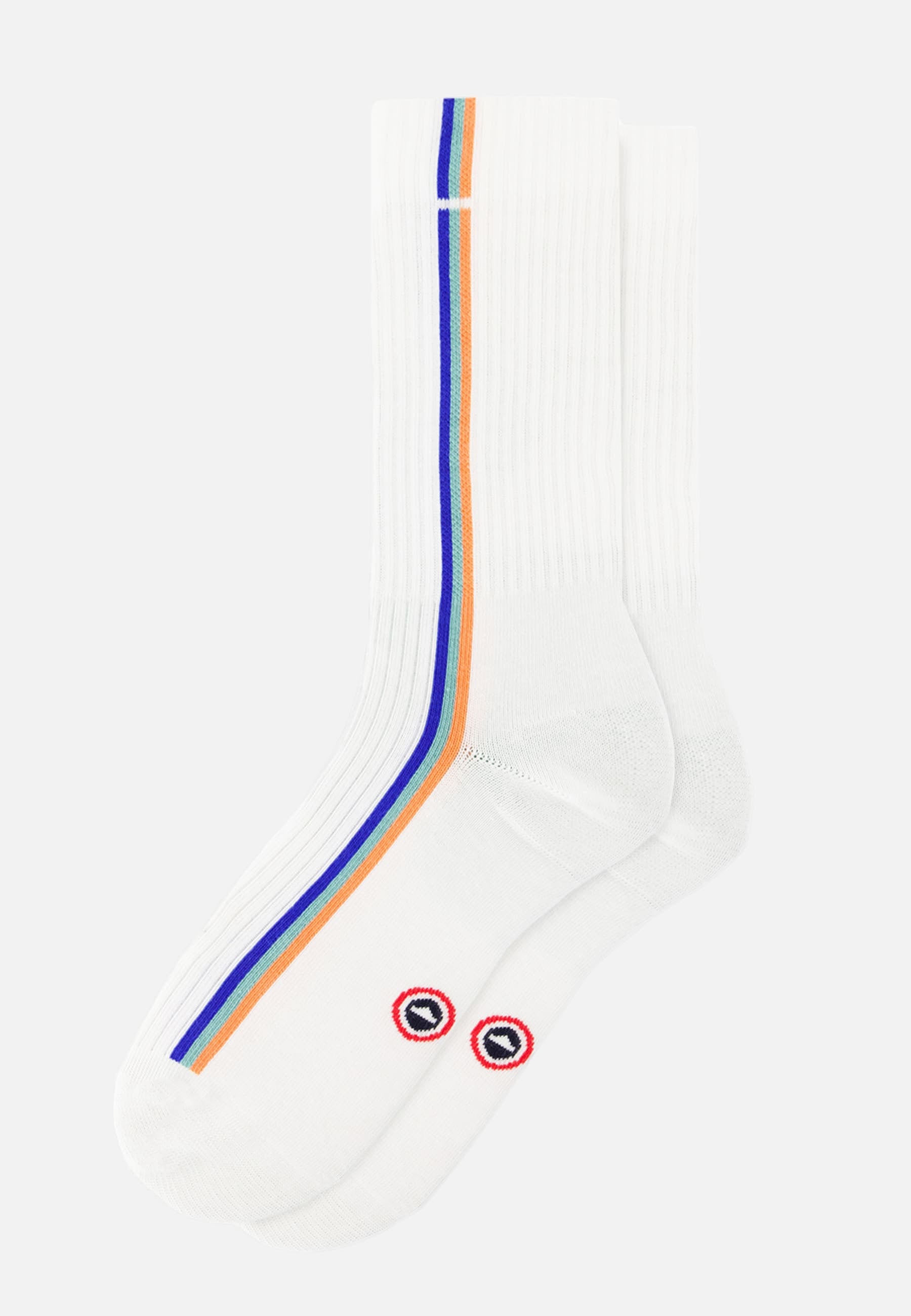 Chaussettes de sport mi-hautes rayées bleu, vert et orange - Wilfried Lignes Bleu Nautique Vert Azur Orange Corail - Le Slip Français -  1