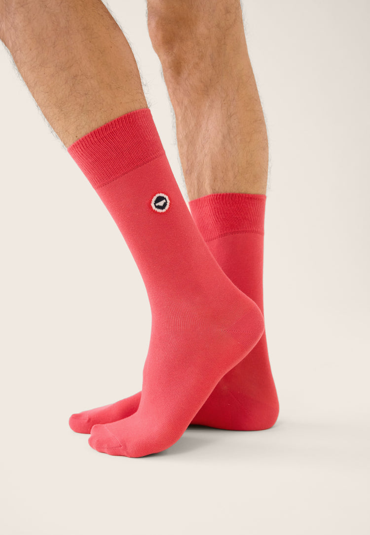 Chaussettes mi-hautes unies rose - Robuste Rose Cerise - Le Slip Français - 2