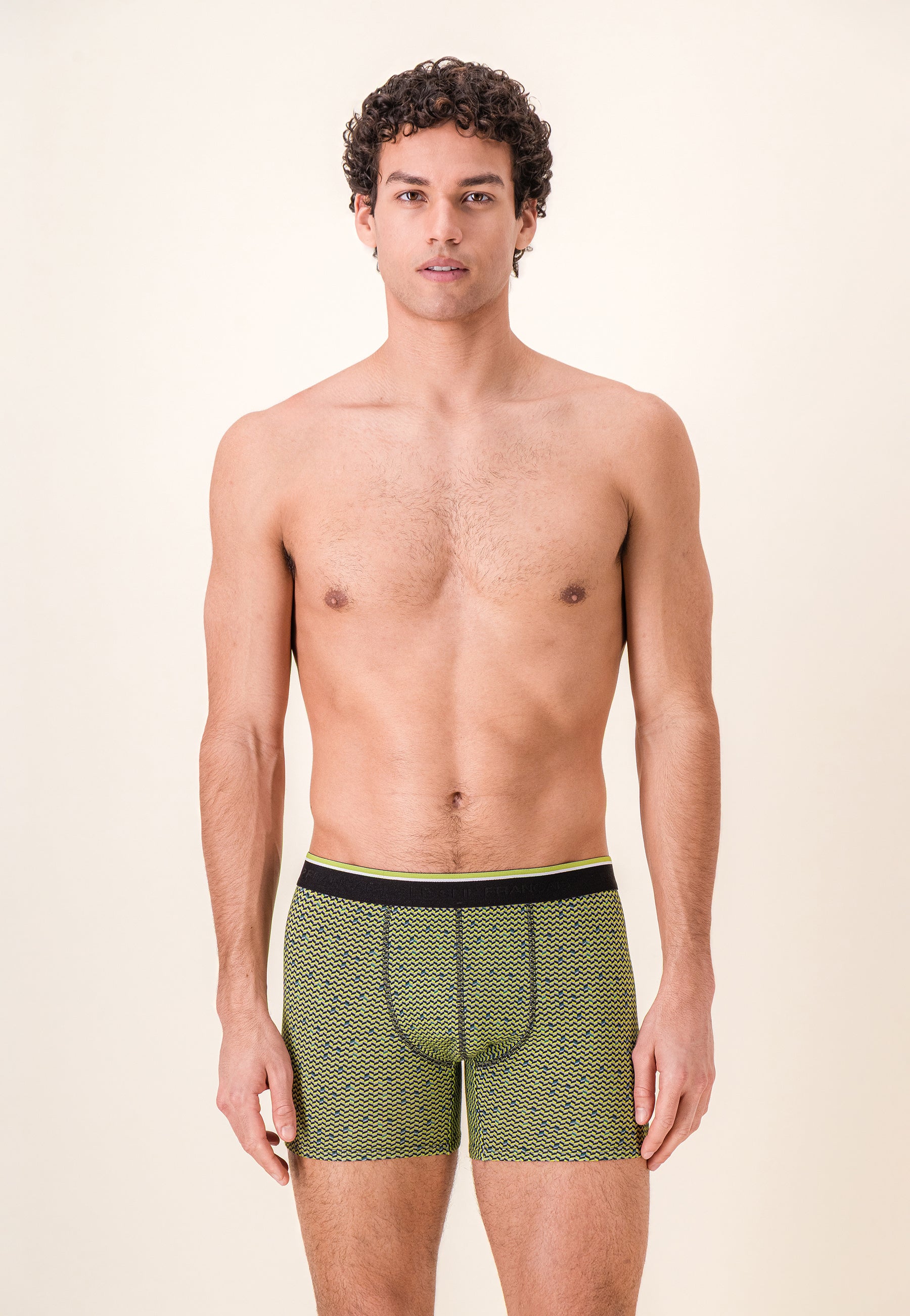 Boxer long à motif chevron jaune anis en coton - Michel Chevron Jaune Anis - Le Slip Français -  2