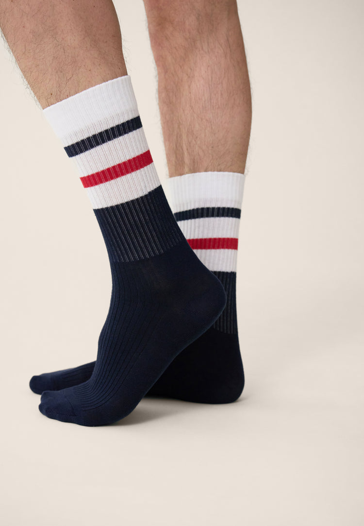 Chaussettes mi-hautes en coton - Wilfried Bloc Marine Blanc Rouge - Le Slip Français - 2