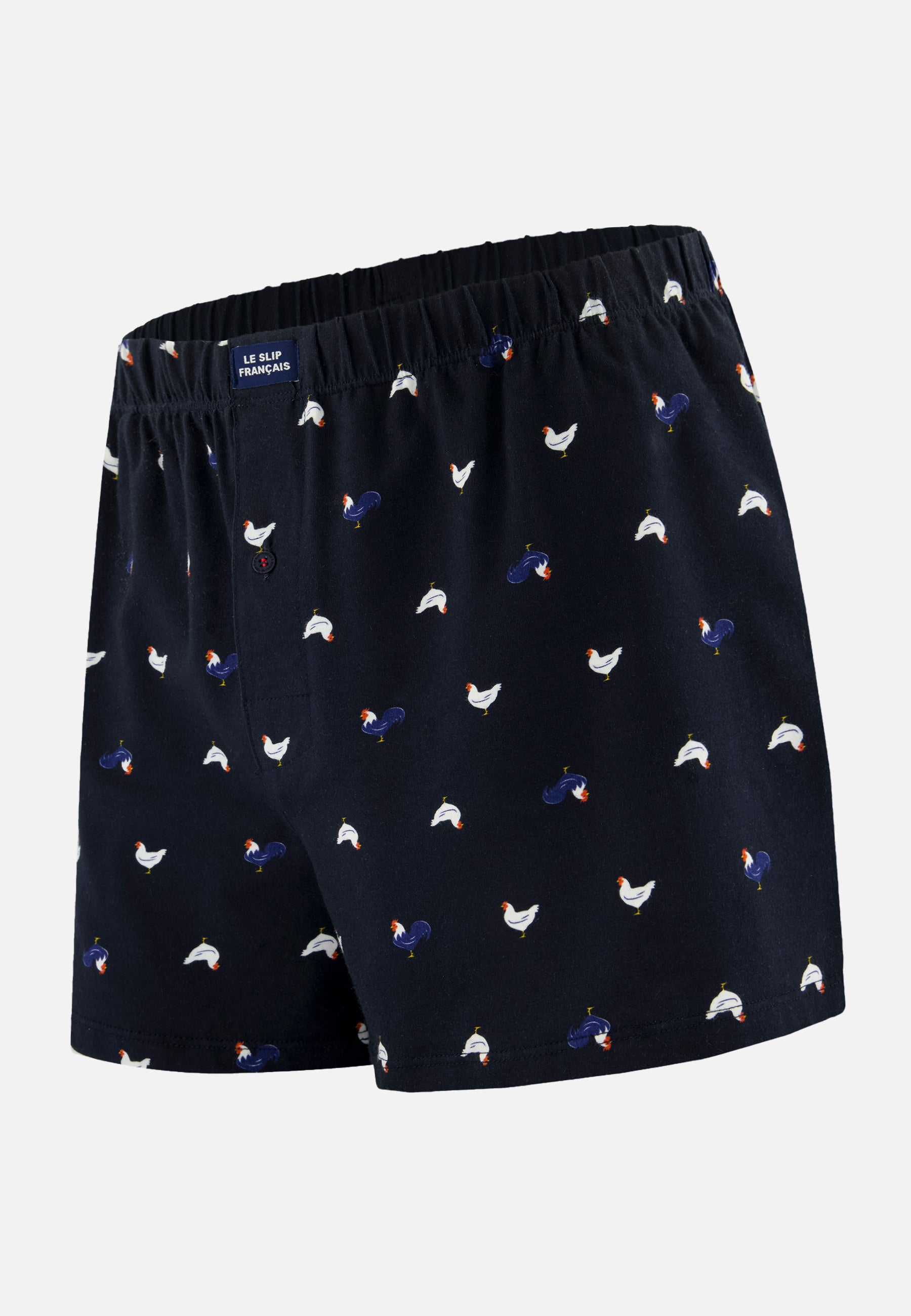 Caleçon à motif coq marine en jersey de coton - Fredo Coq Marine - Le Slip Français -  1