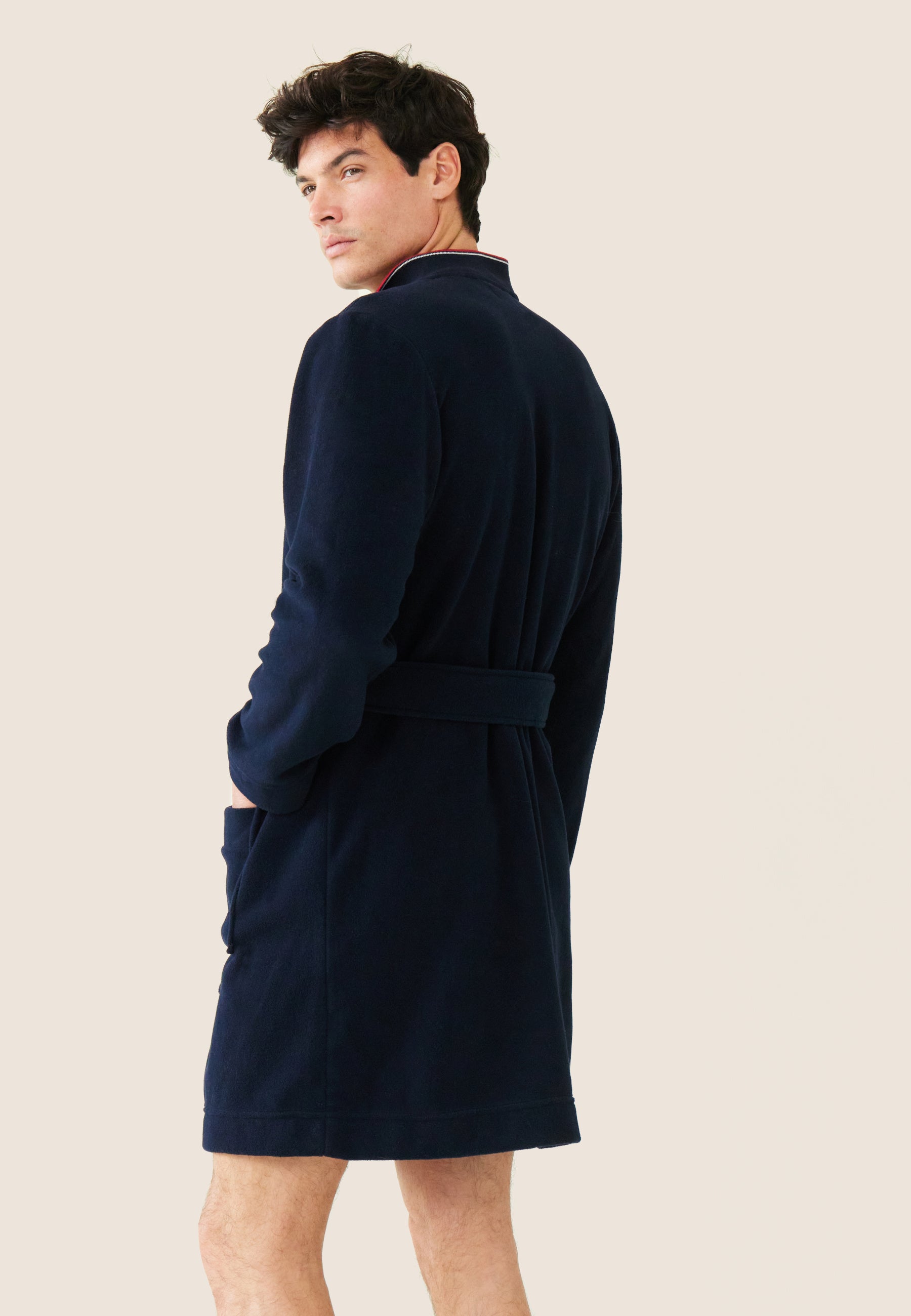 Robe de chambre chaude homme bleu marine avec col classique - Maxime Marine - Le Slip Français -  2