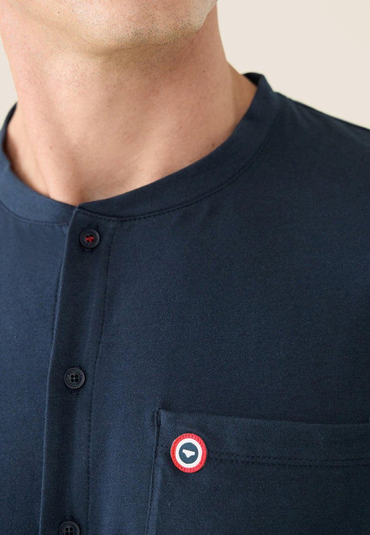 Ensemble pyjama haut et pantalon bleu marine en coton - Pyjama Hugo Haut Manches Longues Et Bas Long Uni Marine - Le Slip Français - 4