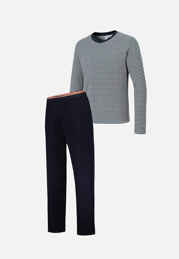 Ensemble pyjama haut marinière et pantalon bleu marine en coton - Pyjama jeason haut manches longues Marinière et bas de pyjama long Marine - Le Slip Français - 6