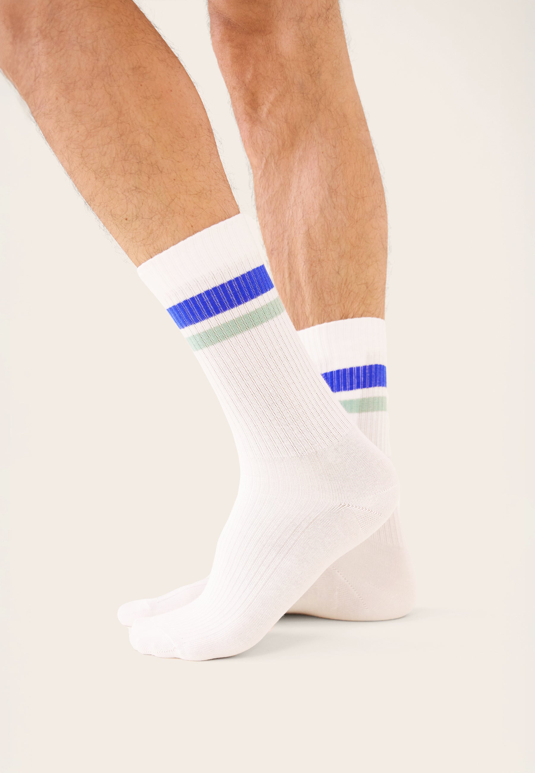 Chaussettes de sport mi-hautes rayées bleu et vert - Wilfried Horizontal Bleu Nautique Vert Azur - Le Slip Français -  2