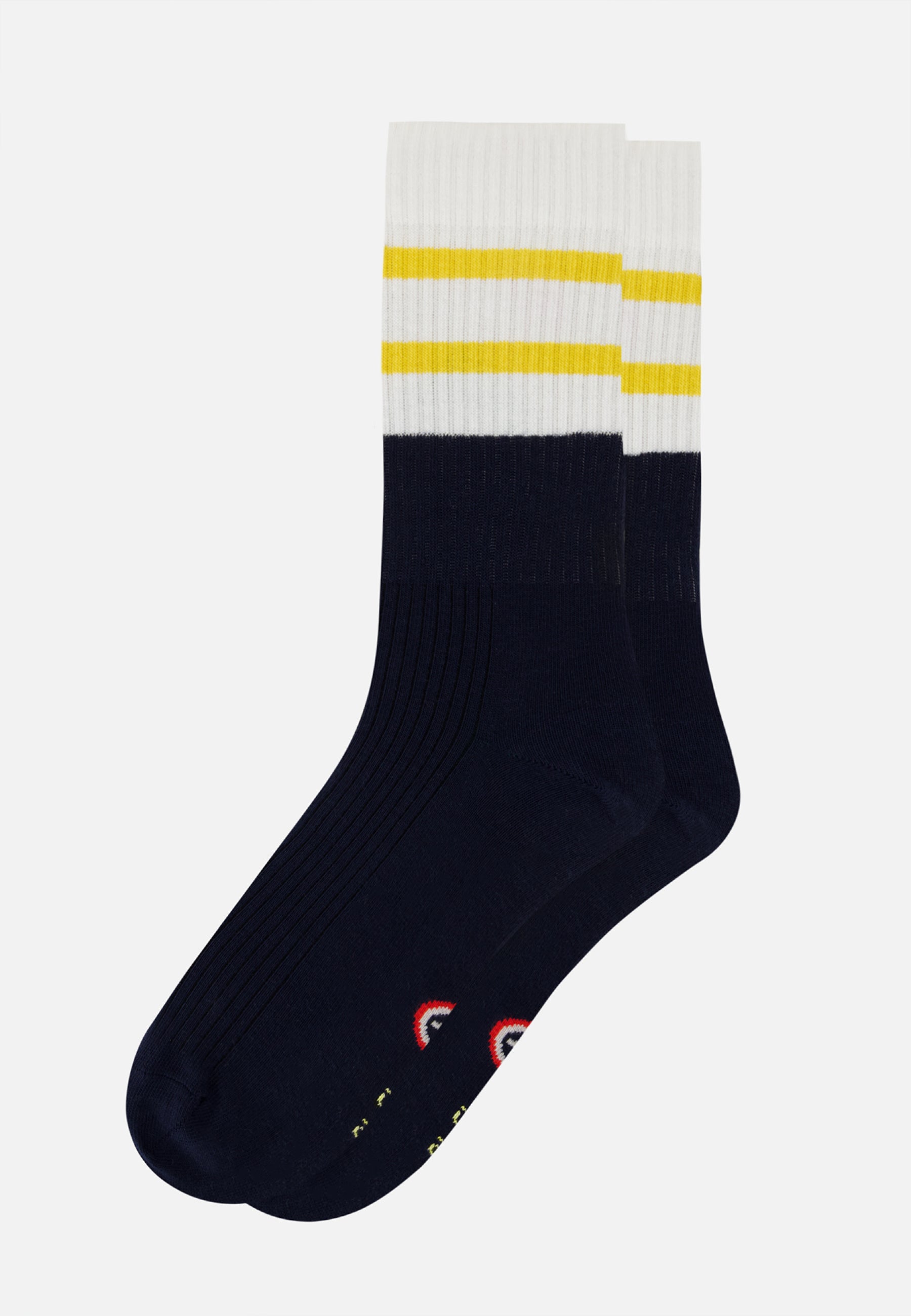 Chaussettes de sport mi-hautes rayées jaune et bleu marine - Wilfried Bloc Jaune Citron Marine - Le Slip Français -  1
