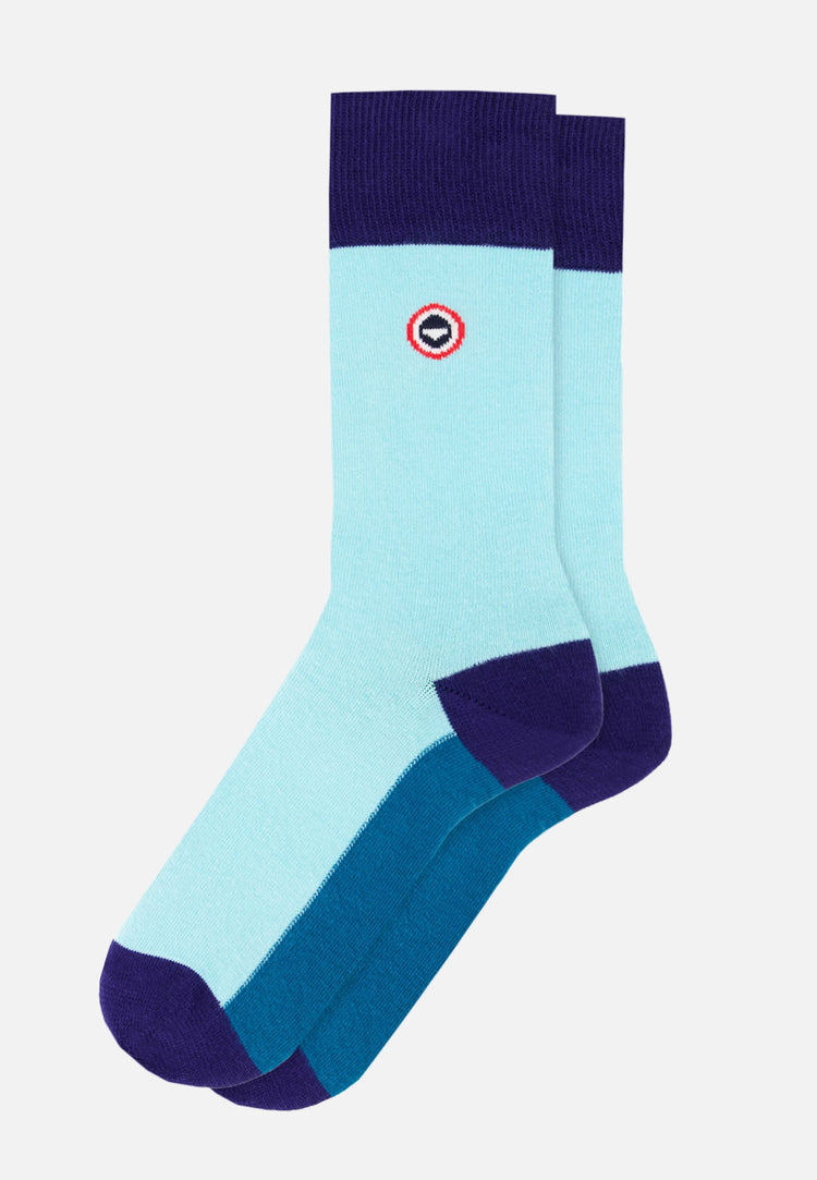 Chaussettes mi-hautes bleu fantaisie - Lucas Bloc Indigo Bleu Canard Vert D'Eau - Le Slip Français - 1