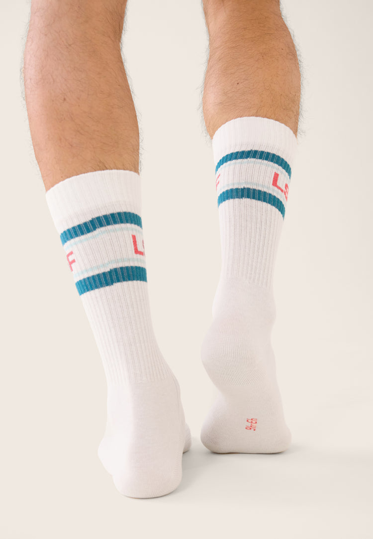Chaussettes de sport mi-hautes rayées bleu, vert et rose - Wilfried Lsf Bleu Canard Vert D'Eau Rose Cerise - Le Slip Français - 3