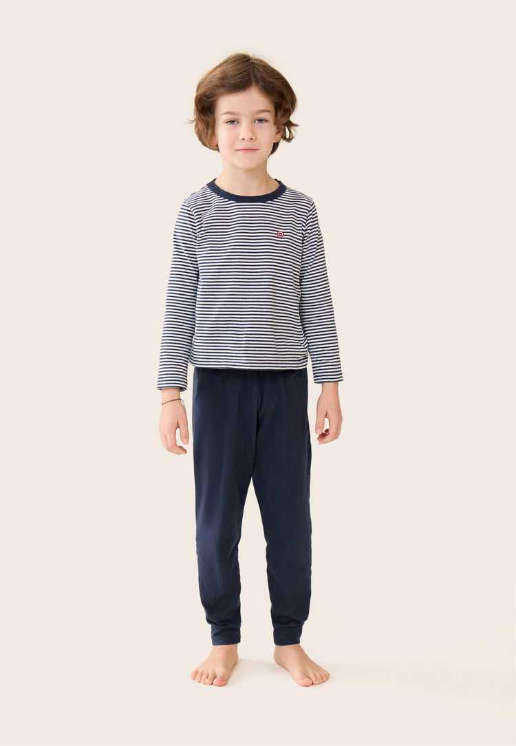 Ensemble pyjama enfant haut marinière et pantalon bleu marine en coton - Petit Jeason Mariniere Marine - Le Slip Français - 8