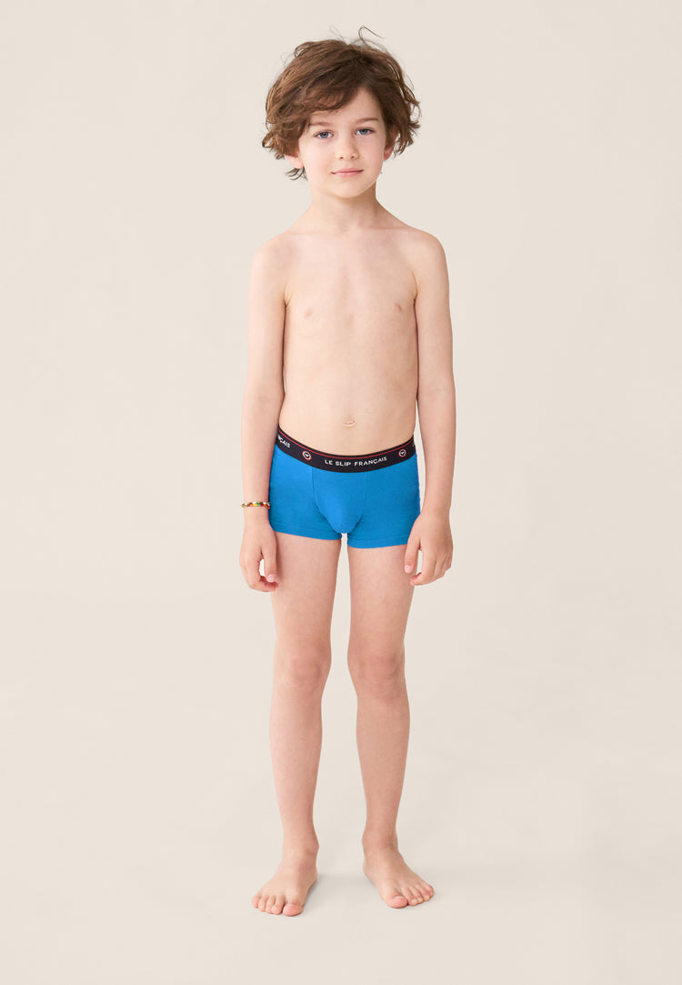 Boxer enfant bleu en coton - Petit Joseph Bleu Fluo - Le Slip Français - 1