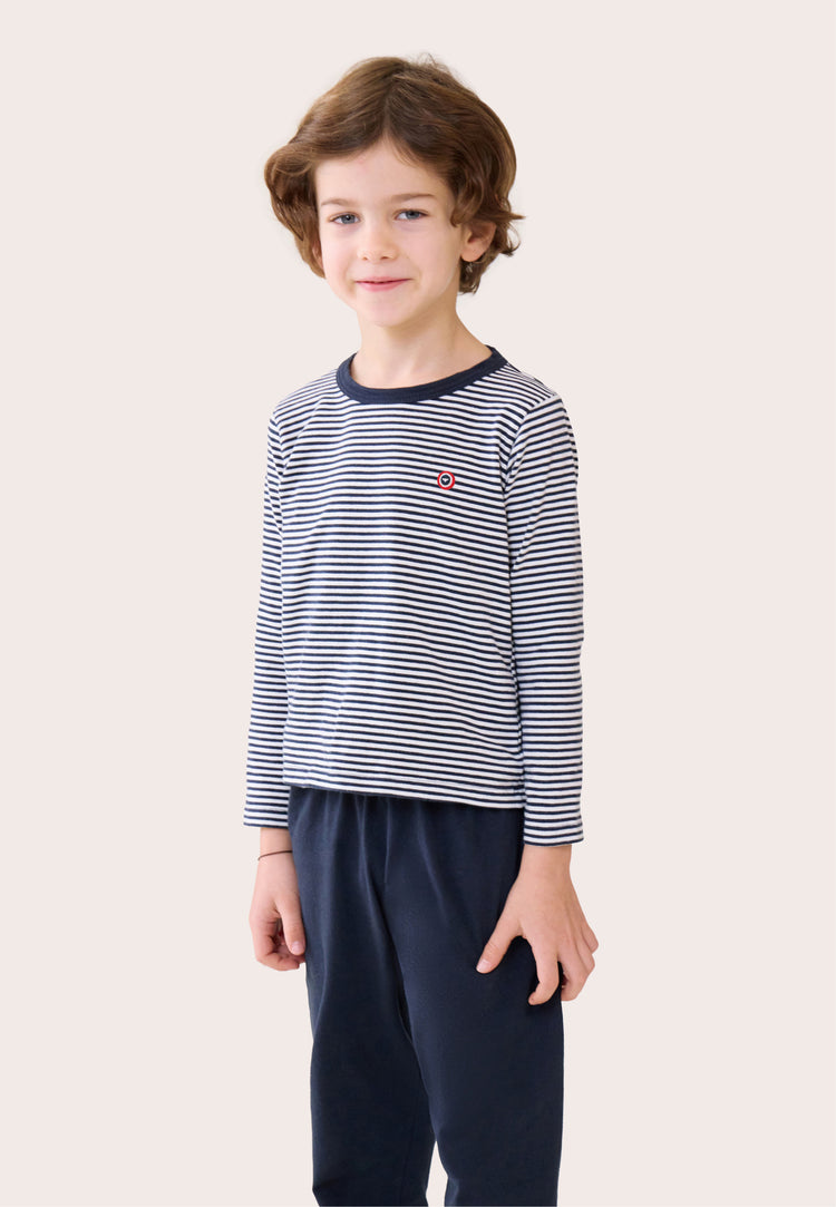 Ensemble pyjama enfant haut marinière et pantalon bleu marine en coton - Petit Jeason Mariniere Marine - Le Slip Français - 4