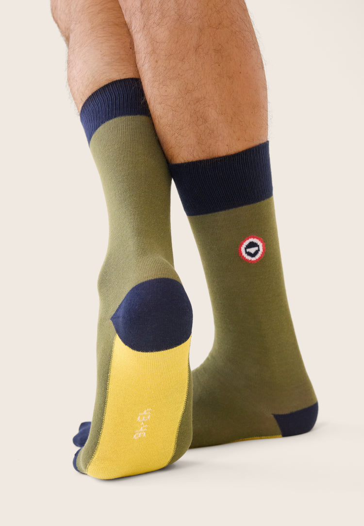 Chaussettes mi-hautes kaki fantaisie - Lucas Bloc Marine Kaki Veronese Jaune Citron - Le Slip Français - 4
