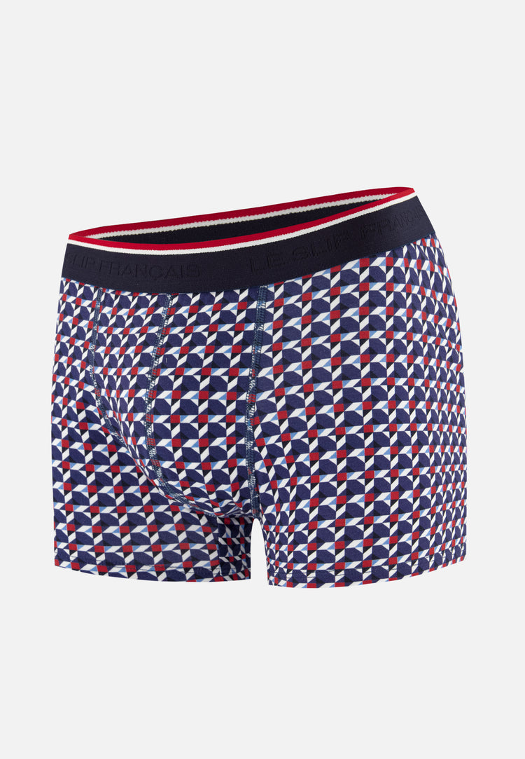 Boxer à motif puzzle bleu acier en coton - Marius Puzzle Bleu Acier - Le Slip Français - 1