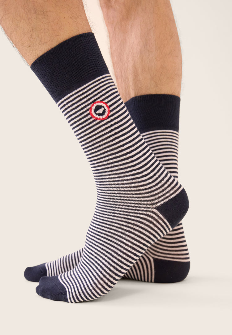 Chaussettes mi-hautes marinière bleu marine - Robuste Mariniere Bleu - Le Slip Français - 2
