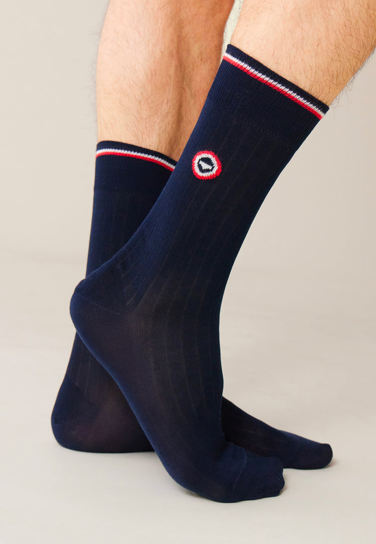 Chaussettes mi-hautes bleu marine en fil d'Écosse - Nessy Bleu - Le Slip Français - 2