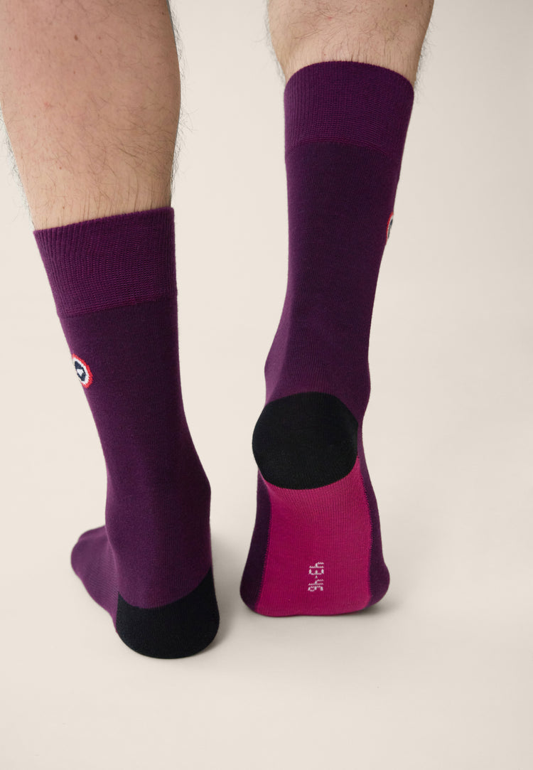 Chaussettes mi-hautes prune fantaisie - Lucas Demi Bloc Prune - Le Slip Français - 3