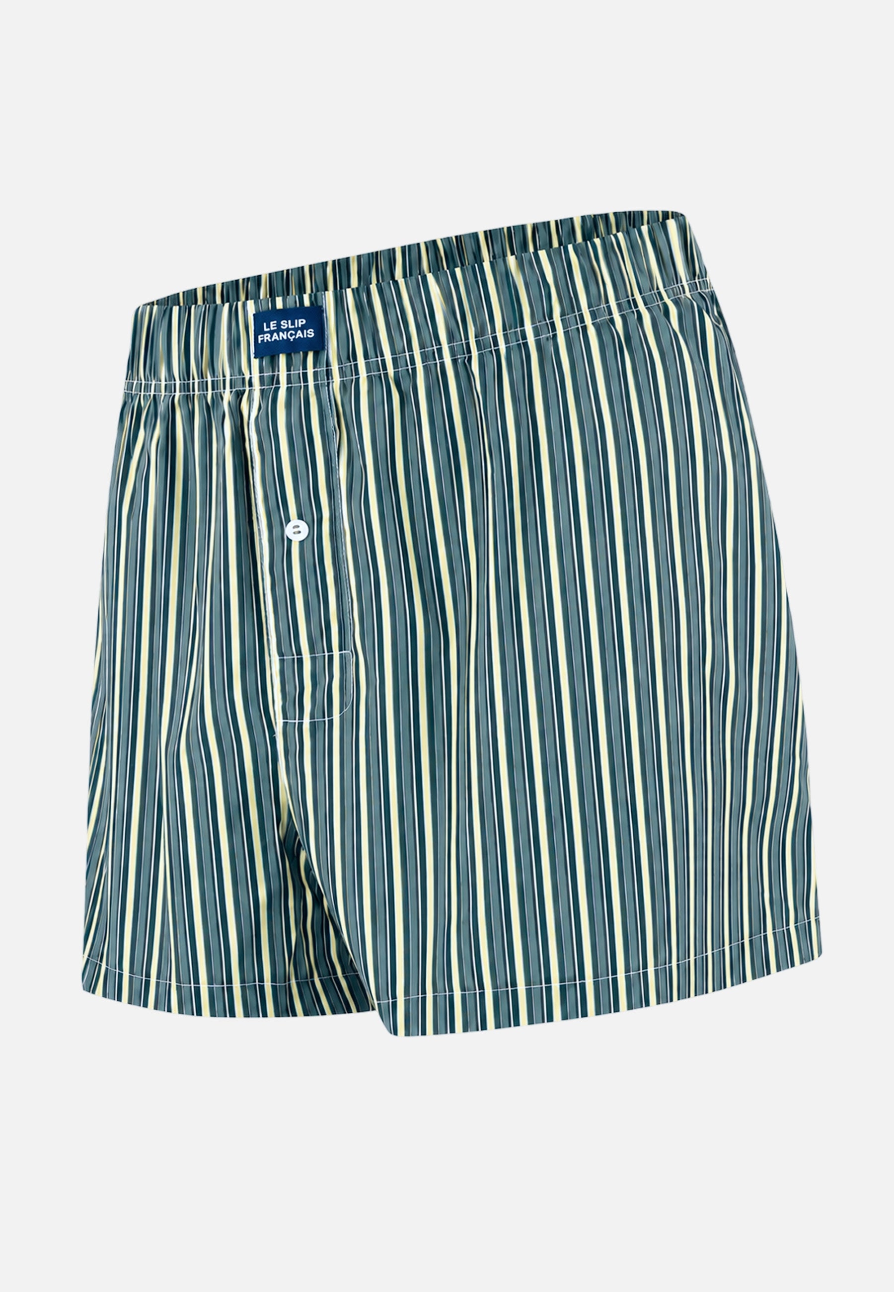 Caleçon à motif rayure matelas jaune anis en coton - Jacques Rayure Matelas Jaune Anis - Le Slip Français -  1