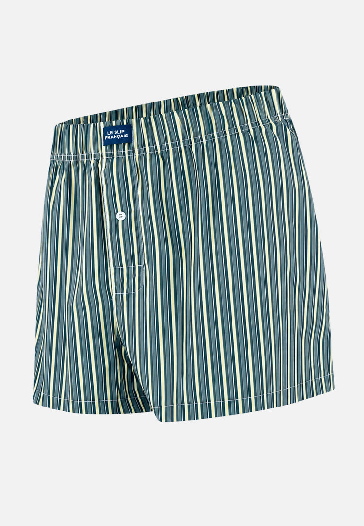 Caleçon à motif rayure matelas jaune anis en coton - Jacques Rayure Matelas Jaune Anis - Le Slip Français - 1