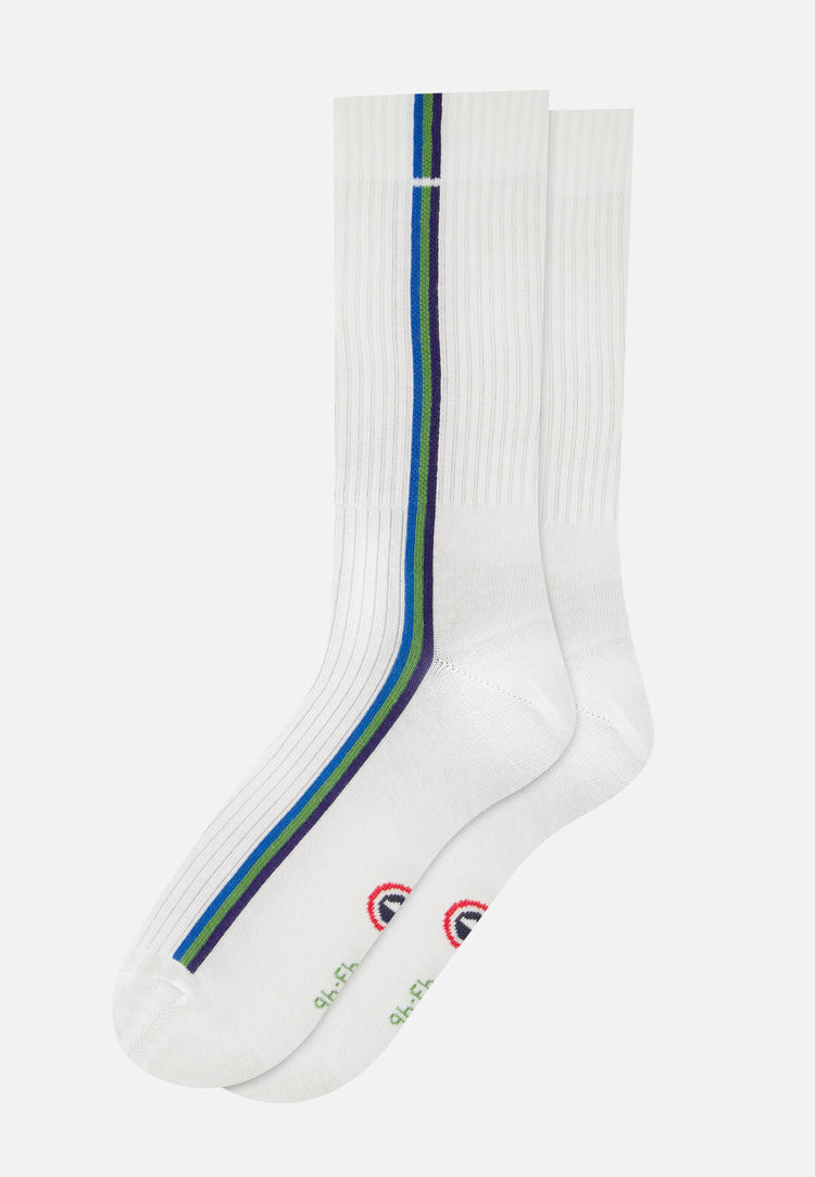 Chaussettes mi-hautes mixtes en coton - Wilfried Lignes Bleu Turquoise Mint Green Indigo - Le Slip Français - 1