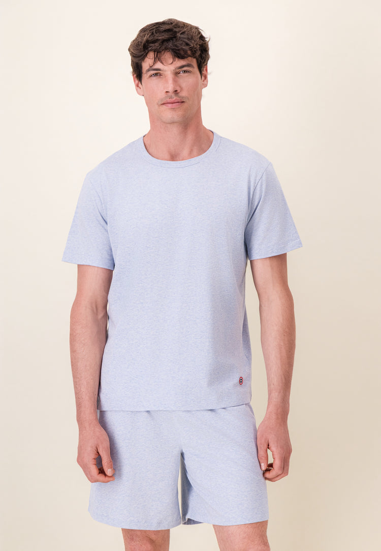T-shirt à manches courtes bleu en coton - Formidable Bleu Ciel Chine - Le Slip Français - 6
