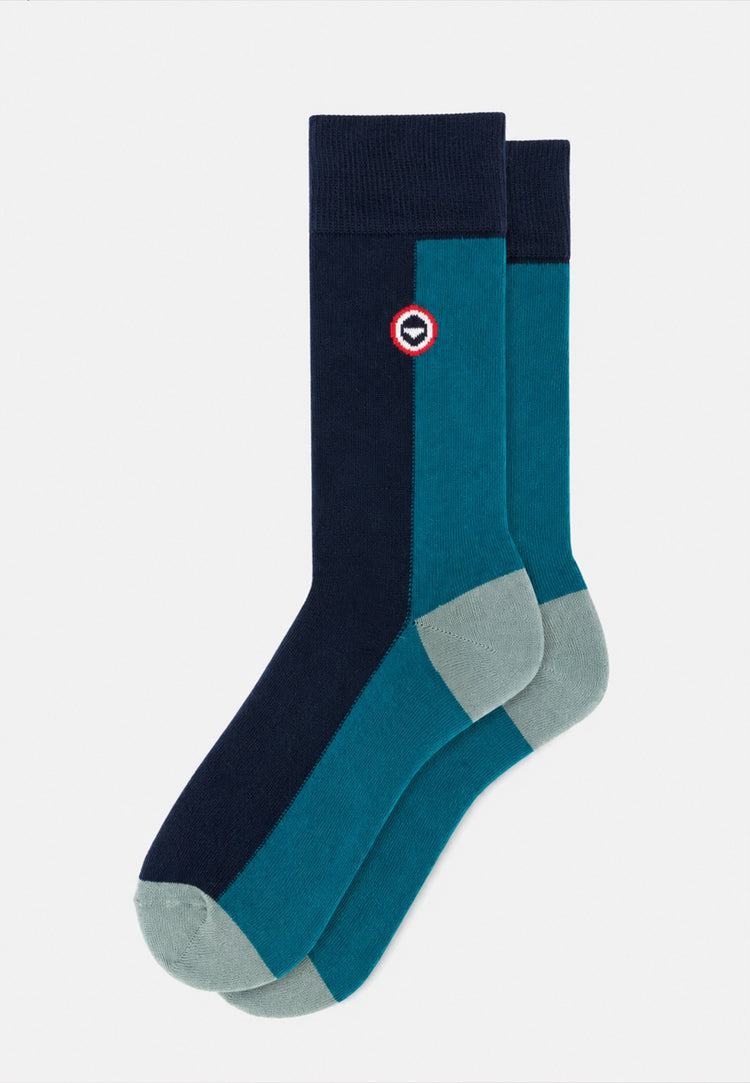 Chaussettes mi-hautes en coton - Lucas Color Block  Bleu Canard - Le Slip Français - 1