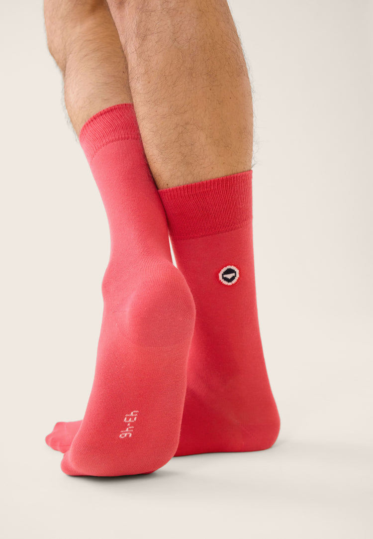 Chaussettes mi-hautes unies rose - Robuste Rose Cerise - Le Slip Français - 4