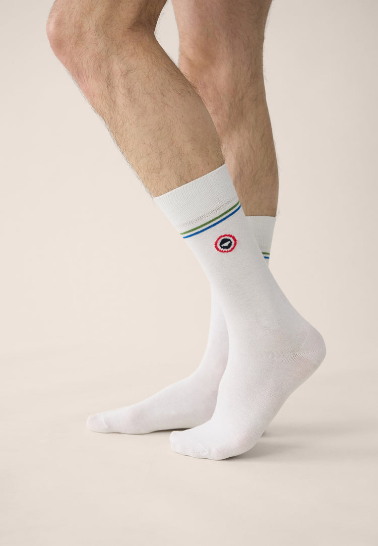 Chaussettes mi-hautes mixtes en coton - Lucas Ligne Blanc - Le Slip Français - 2