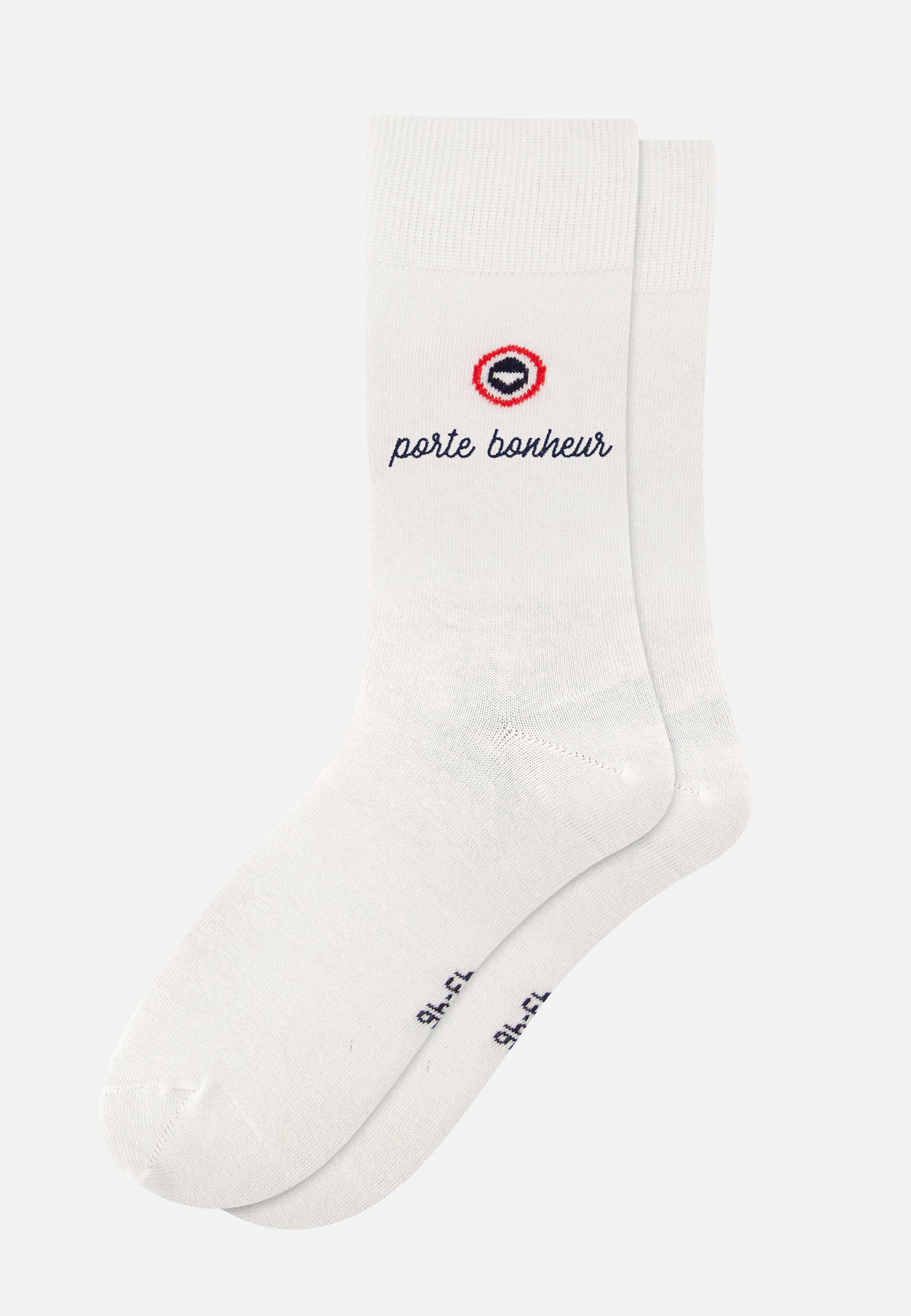 Chaussettes mi-hautes unies blanches - Robuste Blanc Brodé Porte Bonheur - Le Slip Français -  1