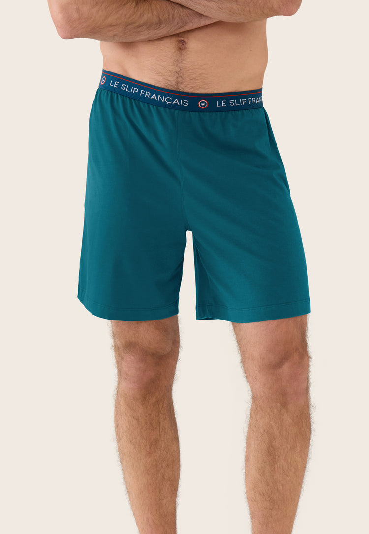 Bas de pyjama court bleu en coton - Invincible Bleu Canard - Le Slip Français - 4