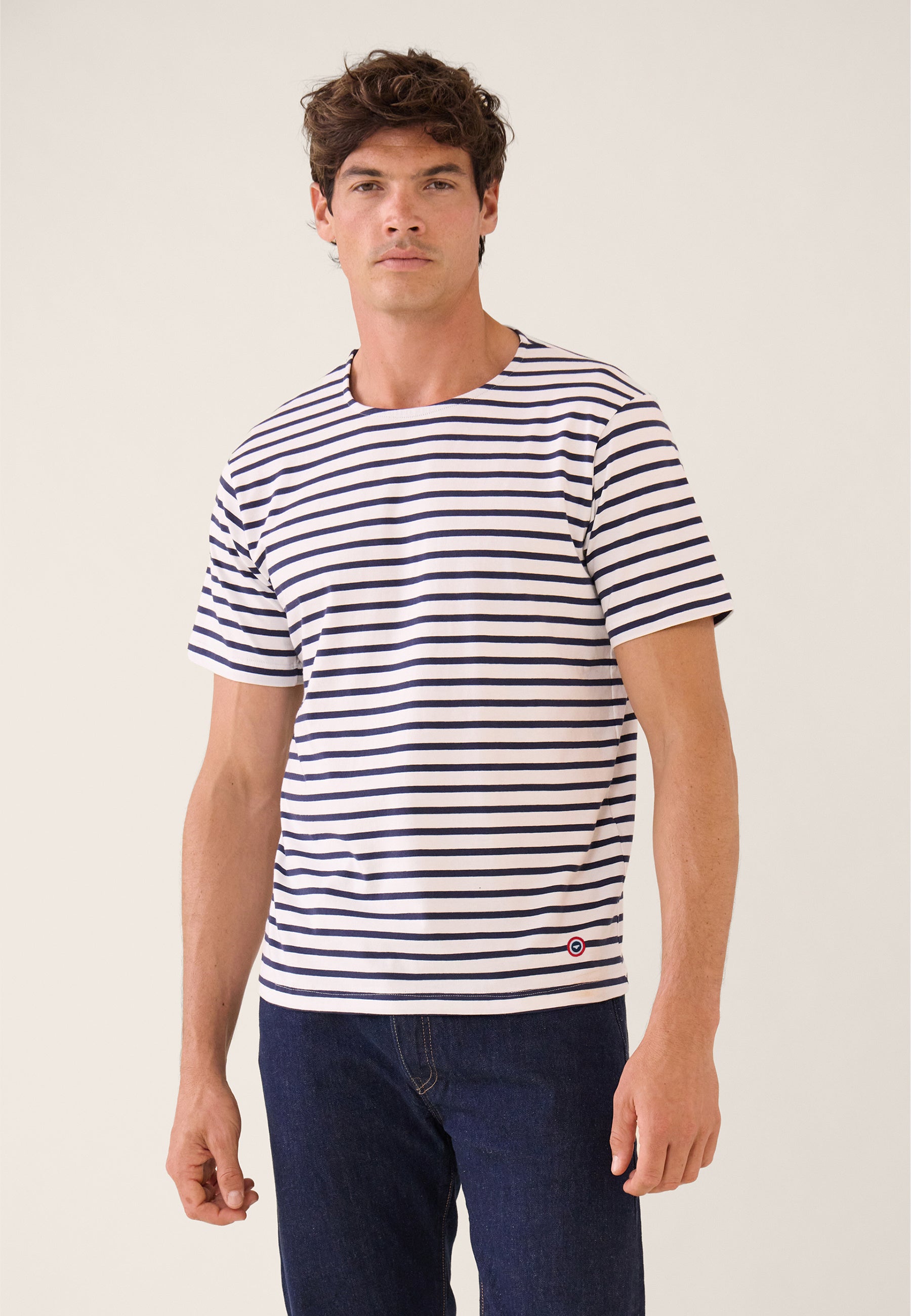 T-shirt manches courtes en coton stretch - T-shirt Mariniere Marine - Le Slip Français -  1