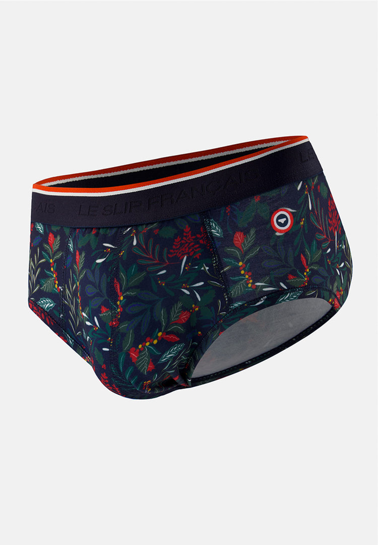 Slip bleu marine à motif houx - Terrible Houx Marbre Vert - Le Slip Français - 1