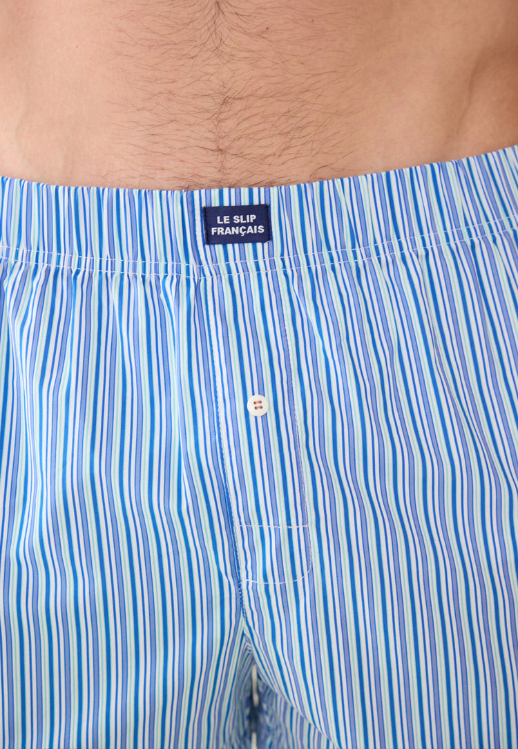 Caleçon matelas bleu à rayures en coton - Jacques Rayure Matelas Bleu Ocean - Le Slip Français - 5