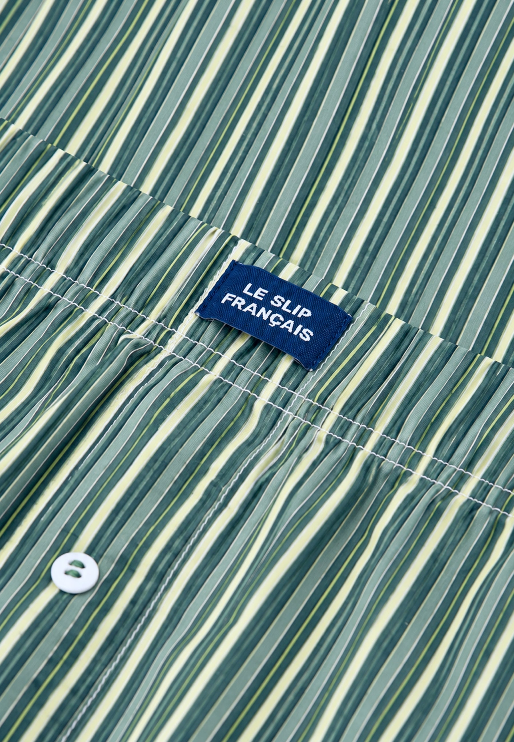 Caleçon à motif rayure matelas jaune anis en coton - Jacques Rayure Matelas Jaune Anis - Le Slip Français -  2