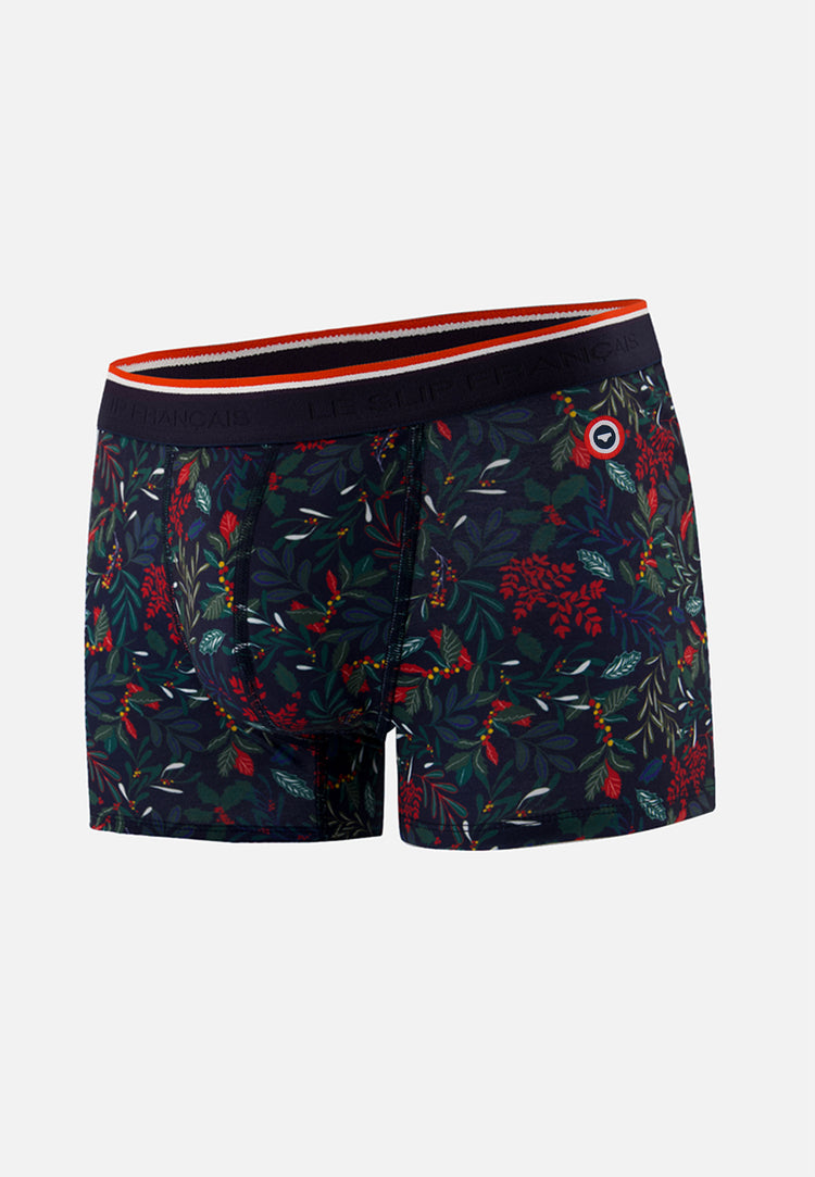 Boxer bleu marine imprimé houx - Marius Houx Marbre Vert - Le Slip Français - 1