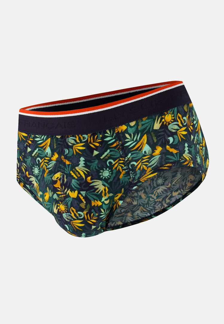 Slip vert à motif jungle en coton - Terrible Jungle Kaki Veronese - Le Slip Français - 1
