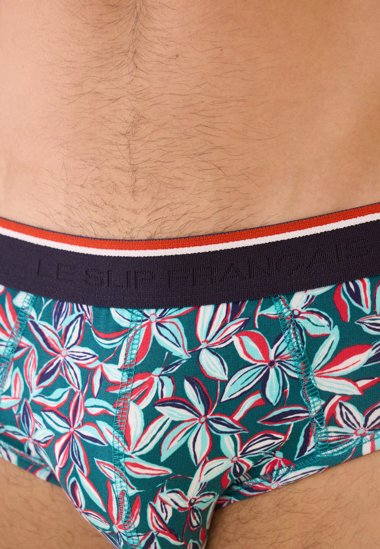 Slip bleu à motif jasmin en coton - Terrible Jasmin Bleu Canard - Le Slip Français - 4
