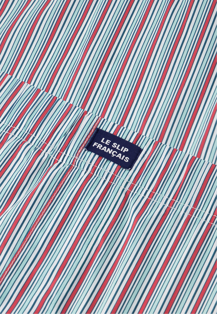 Bas de pyjamas court à rayures matelas rose en coton - Jacquot Rayure Matelas Rose Cerise - Le Slip Français - 5