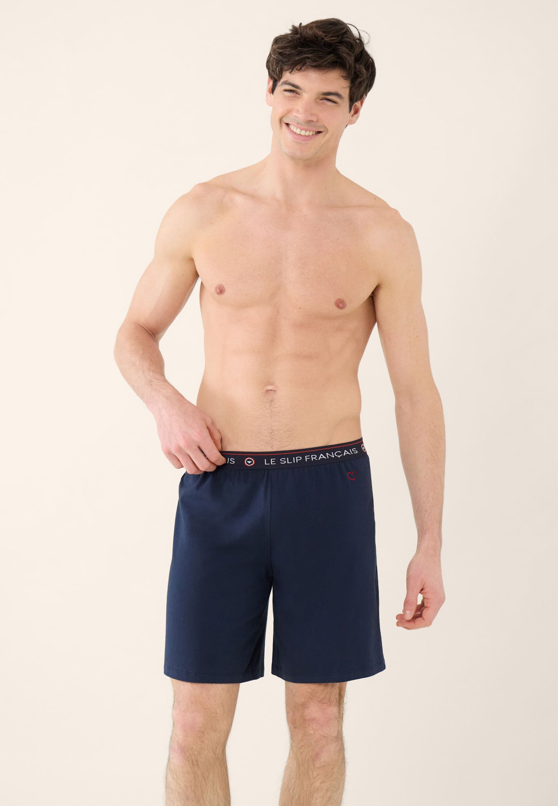 Short de pyjama en coton - Invincible Marine Brodé 'Coeur' - Le Slip Français -  1