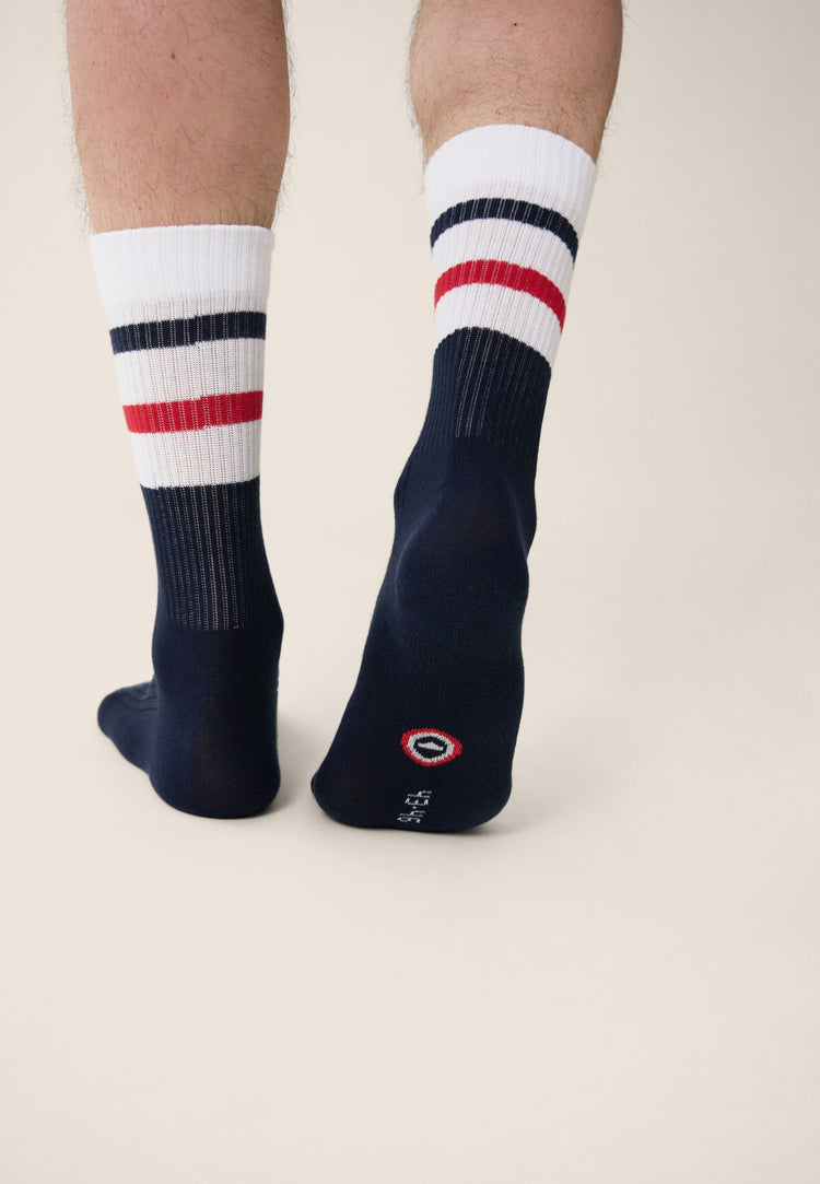 Chaussettes mi-hautes en coton - Wilfried Bloc Marine Blanc Rouge - Le Slip Français - 3