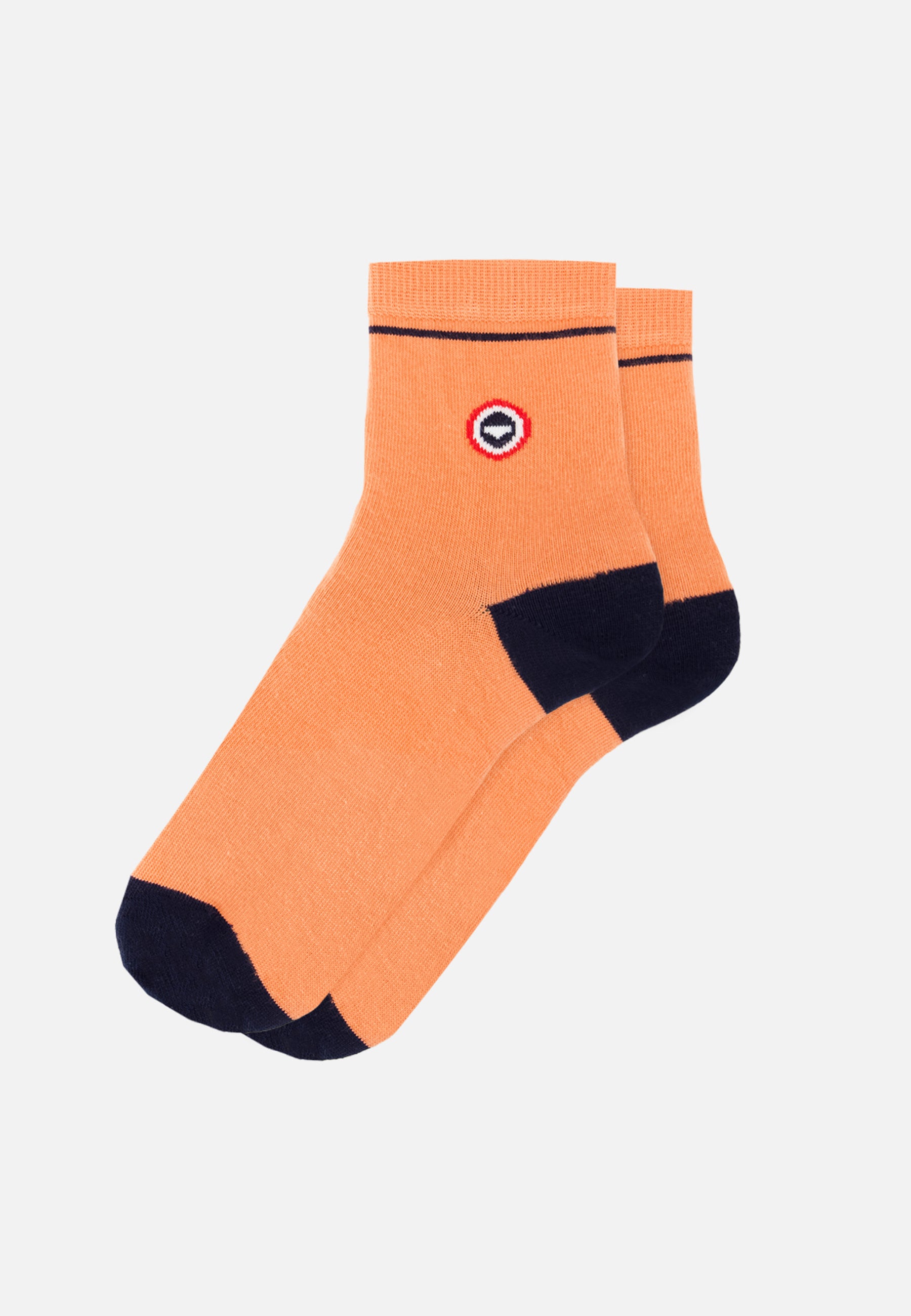 Chaussettes mi-hautes rose et bleu marine - Lucie Talon Pointe Rose Pêche Marine - Le Slip Français -  1