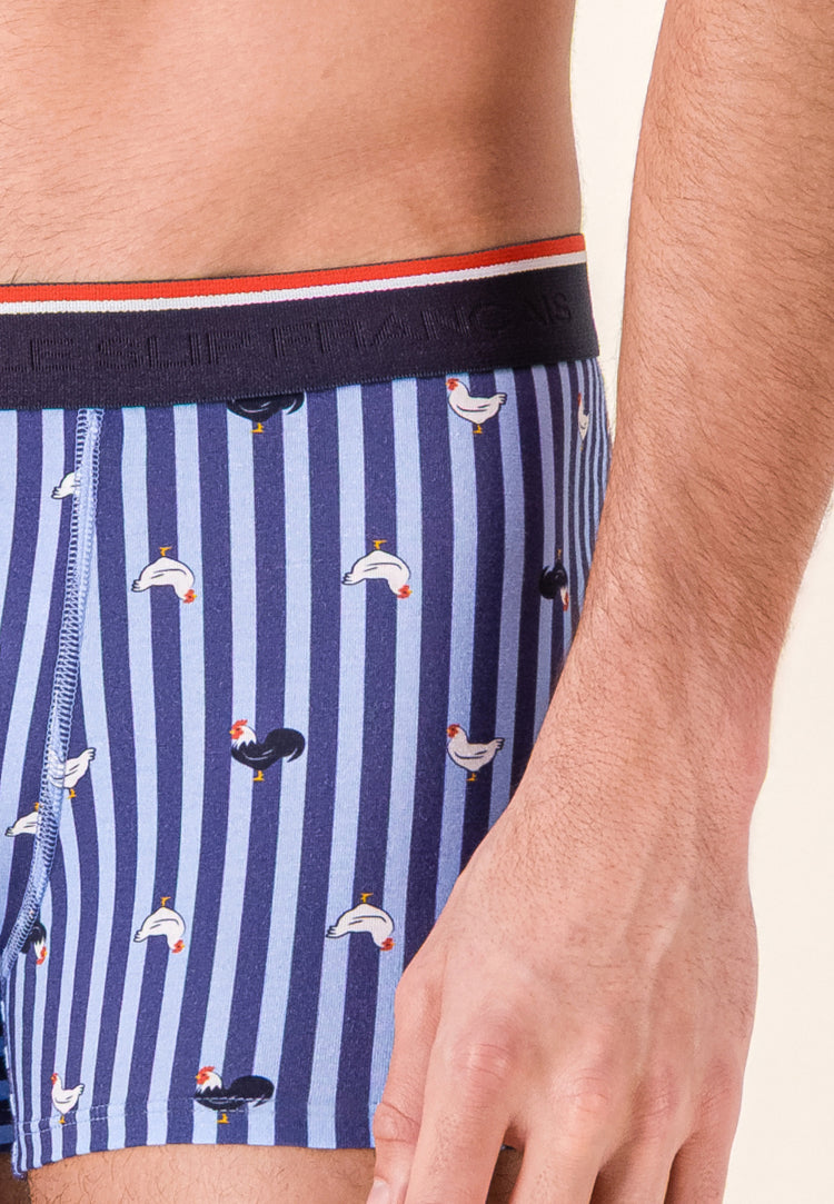 Boxer à motif rayure coq bleu acier en coton - Marius Rayure Coq Bleu Acier - Le Slip Français - 5